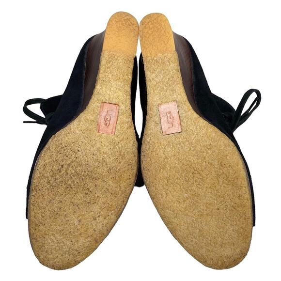 UGG Women’s Elyse Black Suede Open Toe Wedge Ankle Booties Size US 8 - Picture 7 of 9